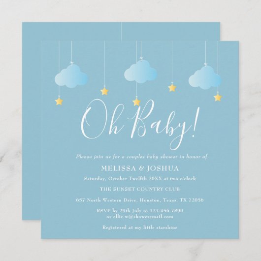 オベビートゥインクルトゥインクルカップル赤ちゃんシャワー 招待状 (正面/裏面)