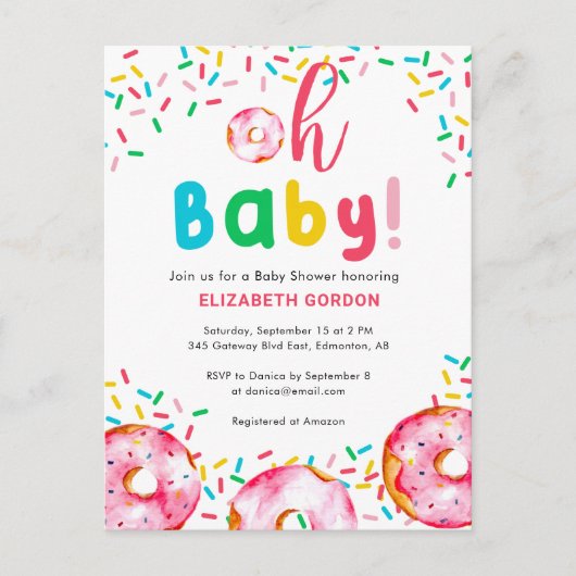 オベビードーナツシャワーカカラフルイートレインボー ポストカード (正面)