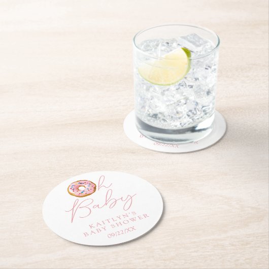 オベビードーナツ散水女の子ベビーシャワー ラウンドペーパーコースター (インサイチュ)