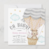 オベビーニュートラルウッドランドテディベア赤ちゃんシャワー 招待状 (正面)