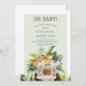 オベビーニュートラルジャングルサファリベイビーシャワー 招待状 (正面/裏面)