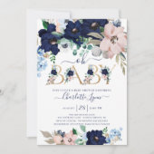 オベビーネイビーブルー&赤面フローラベビーシャワー 招待状 (正面)
