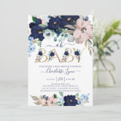 オベビーネイビーブルー&赤面フローラベビーシャワー 招待状 (スタンド正面)