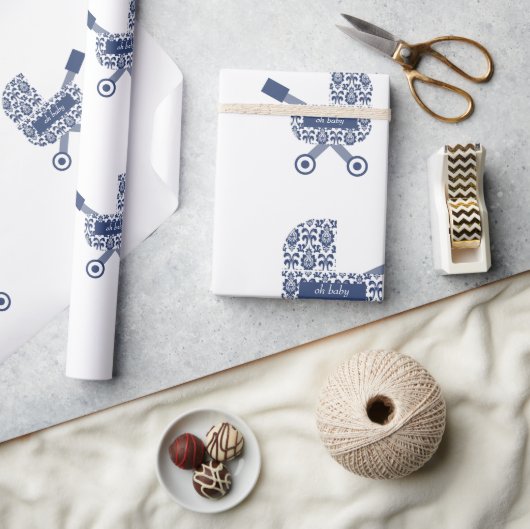 オベビーネイビープラムベビーシャワー ラッピングペーパー (クラフト)