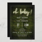 オベビーネオンボクウッドニュートラルベビーシャワー 招待状 (正面/裏面)