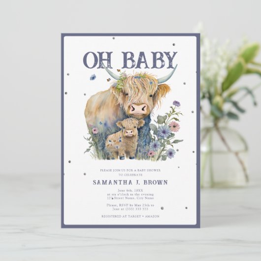 オベビーハイランド牛エレガント赤ちゃんシャワー 招待状 (スタンド正面)