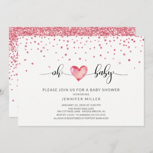 オベビーハートニュートラルベビーシャワー 招待状 (正面/裏面)