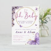 オベビーバタフライカップルシャワーフローラピンク 招待状 (スタンド正面)