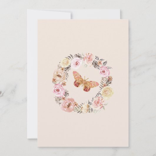 オベビーバタフライフローラ素朴ウッドベビーシャワー 招待状 (裏面)