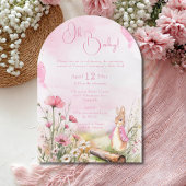 オベビーバニーラビットピンクの水色ベビーシャワー 招待状