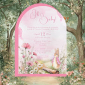 オベビーバニーラビットピンクの水色ベビーシャワー 招待状