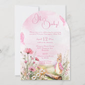 オベビーバニーラビットピンクの水色ベビーシャワー 招待状 (正面)