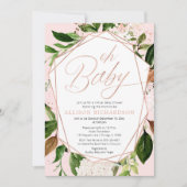 オベビーバーチャルベビーシャワーガールバラ金ゴールド緑 招待状 (正面)