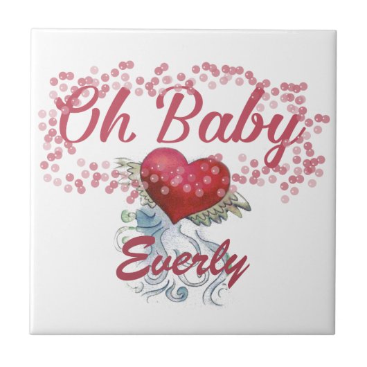 オベビーパーソナライズされたピンク女の子らしい女の子 タイル (正面)