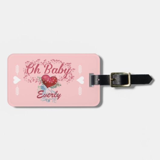 オベビーパーソナライズされたピンク女の子らしい女の子 ラゲッジタグ (正面横)