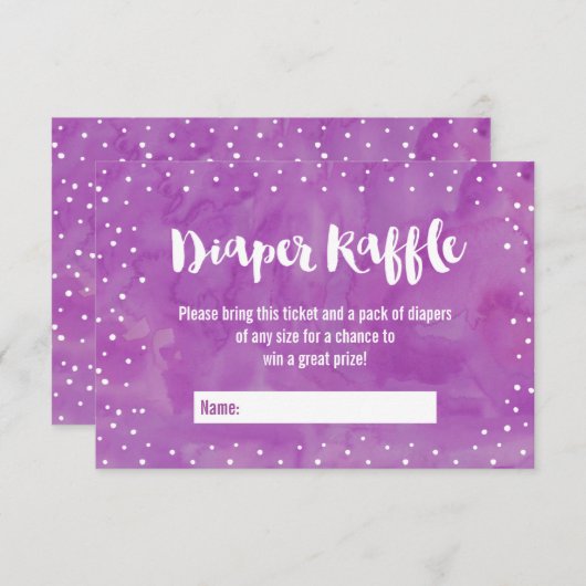 オベビーパープル赤ちゃんシャワーおむつラッフル 招待状 (正面/裏面)