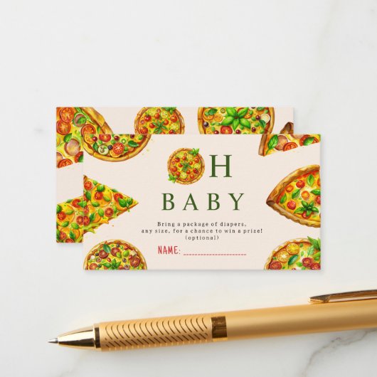 オベビーピザトマトオリビアグリーンベビーシャワー エンクロージャーカード (正面/裏面インサイチュ)