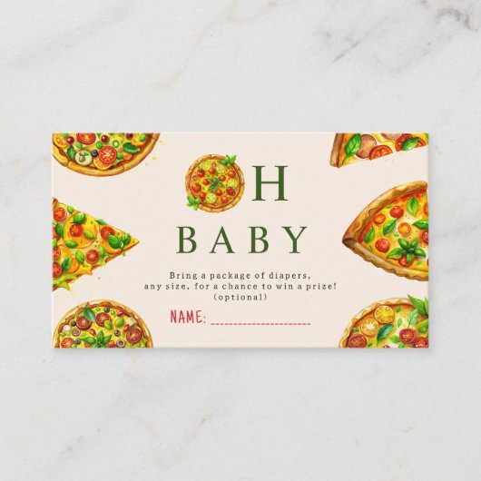 オベビーピザトマトオリビアグリーンベビーシャワー エンクロージャーカード (正面)