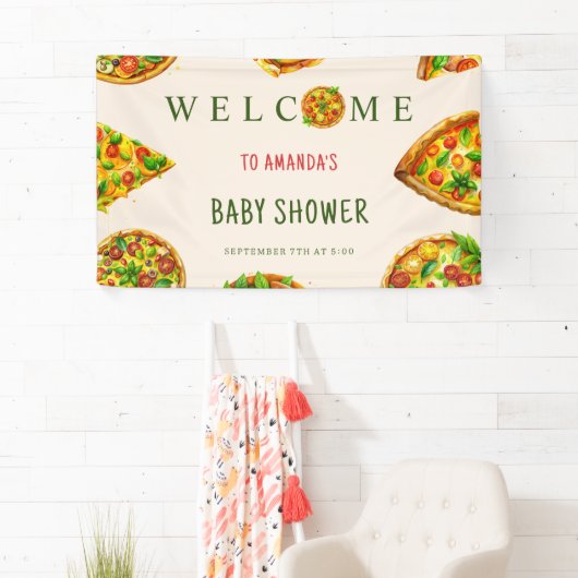 オベビーピザトマトオリビアグリーンベビーシャワー 横断幕 (インサイチュ)