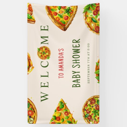 オベビーピザトマトオリビアグリーンベビーシャワー 横断幕 (縦)