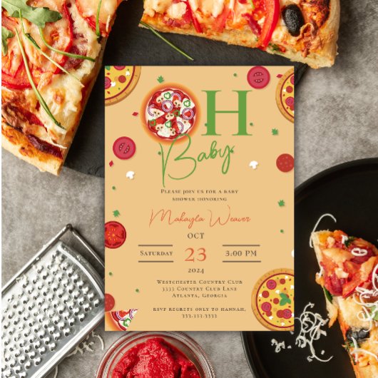 オベビーピザパシファイヤーベビークールシャワー 招待状
