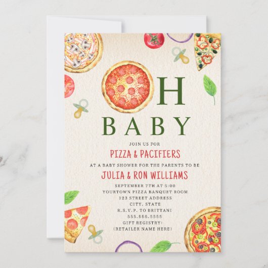 オベビーピザ+おしゃれな赤ちゃんシャワー 招待状 (正面)