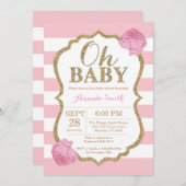 オベビーピンクと金ゴールドベビーシャワー招待状 招待状 (正面/裏面)