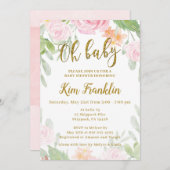 オベビーピンクと金ゴールドベビーシャワー招待状 招待状 (正面/裏面)