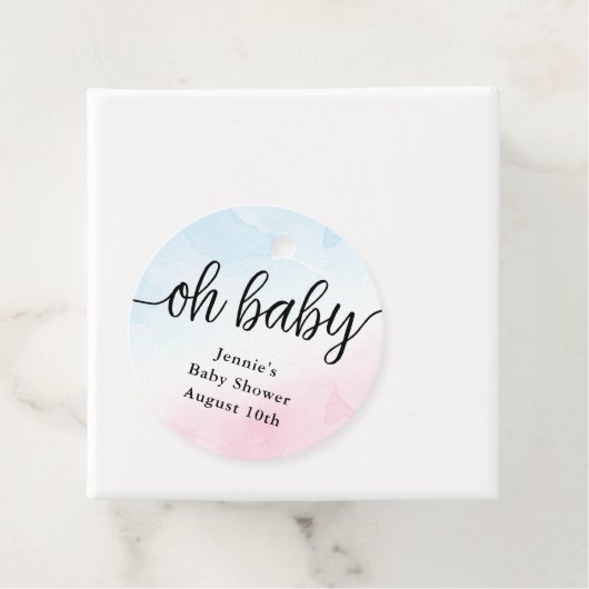 オベビーピンクと青の手でレターベビーシャワー フェイバータグ (インサイチュ)