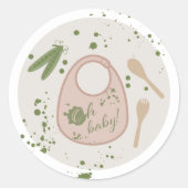 オベビーピンクよだれかけスプーンフォークピースベイビーシャワー ラウンドシール (正面)