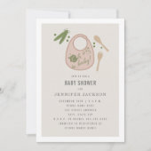 オベビーピンクよだれかけピースプーン女の子ベビーシャワー 招待状 (正面)