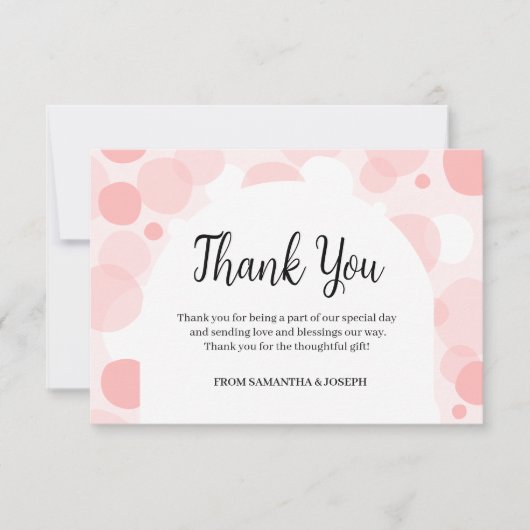 オベビーピンクアーチ水玉模様ガールベビーシャワー サンキューカード (正面)