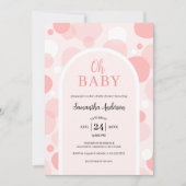 オベビーピンクアーチ水玉模様ガールベビーシャワー 招待状 (正面)