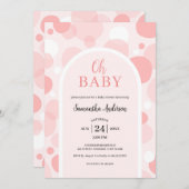 オベビーピンクアーチ水玉模様ガールベビーシャワー 招待状 (正面/裏面)