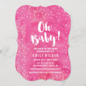 オベビーピンクウォーターカラーベビーシャワー 招待状 (正面/裏面)