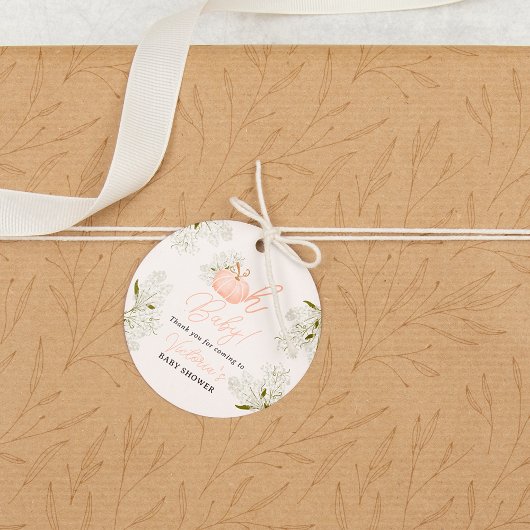 オベビーピンクカボチャフローラシックな赤ちゃんシャワー フェイバータグ