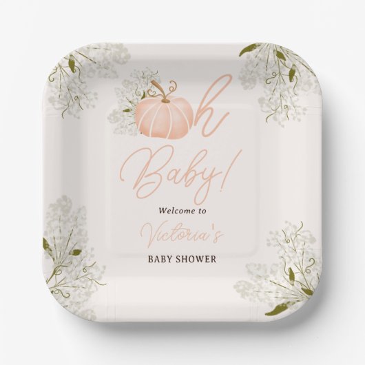オベビーピンクカボチャフローラシックな赤ちゃんシャワー ペーパープレート (正面)