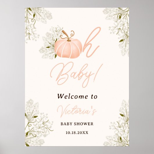 オベビーピンクカボチャフローラ女の子の赤ちゃんシャワー ポスター (正面)