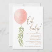 オベビーピンクガールバルーンユーカリの葉 招待状 (正面)