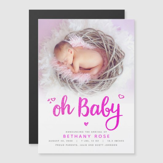 オベビーピンクガール誕生発表磁気カード (正面/裏面)