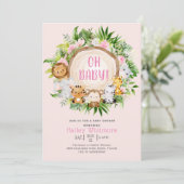 オベビーピンクサファリジャングルワイルドアニマルベビーシャワー 招待状 (スタンド正面)