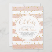 オベビーピンクストライプグリッターベビーシャワー 招待状 (正面)