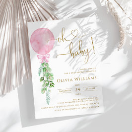 オベビーピンクバルーンユーカリ赤ちゃんシャワー 招待状