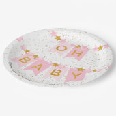 オベビーピンクバンティングフラッグベビーシャワー ペーパープレート (アングル)