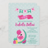 オベビーピンクフラミンゴベビーシャワー 招待状 (正面/裏面)