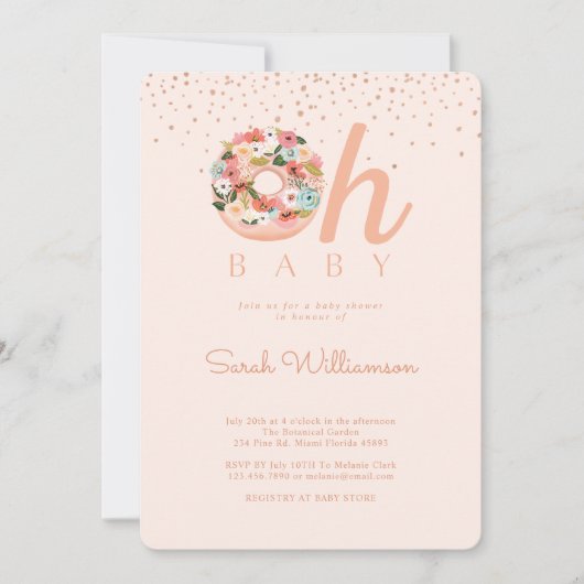 オベビーピンクフローラ植物性ドーナツ赤ちゃんシャワー 招待状 (正面)
