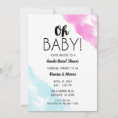 オベビーピンクブルー水彩性別リビールシャワー 招待状 (正面)