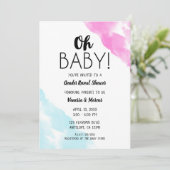 オベビーピンクブルー水彩性別リビールシャワー 招待状 (スタンド正面)