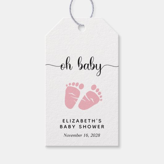 オベビーピンクベビーシャワーパーティーのお願い ギフトタグ (正面)