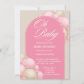 オベビーピンクベージュバルーズアーチミニマルシンプルリスト 招待状 (正面)